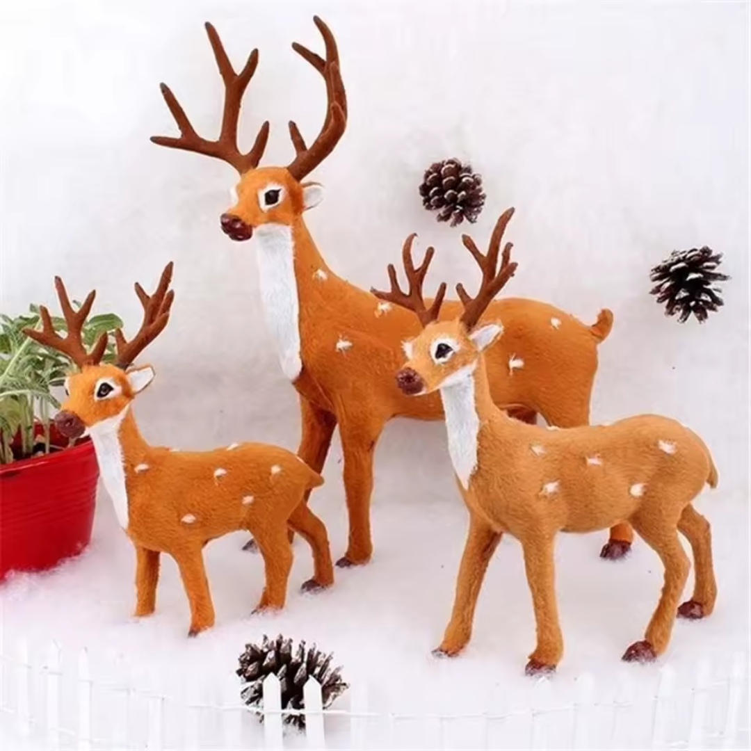 Christmas Deer Family Set – 3-Piece Plush Simulation Reindeer Decor | Festive Elk Ornaments for Home & Tree