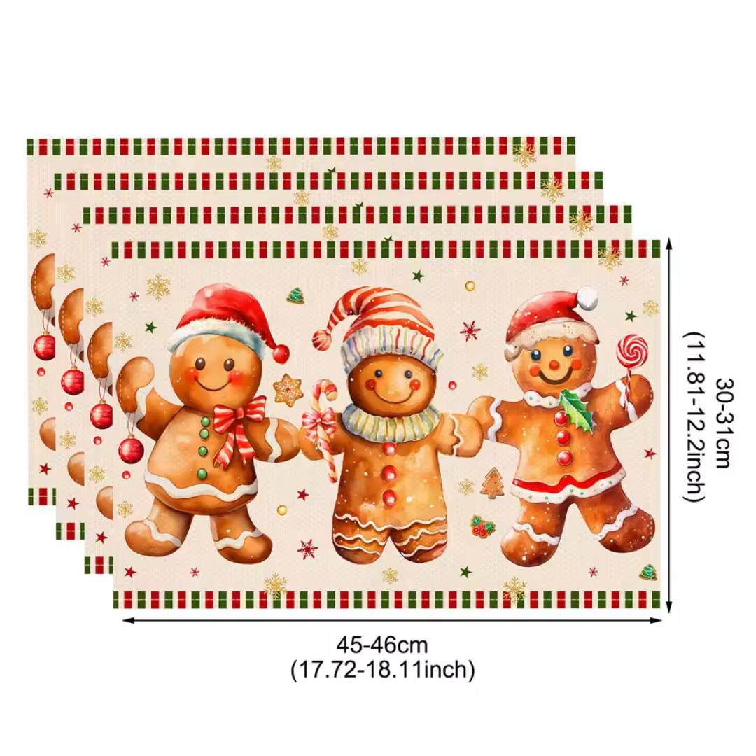 Christmas Linen Placemats Set (4 Pieces) – Merry Christmas Collection