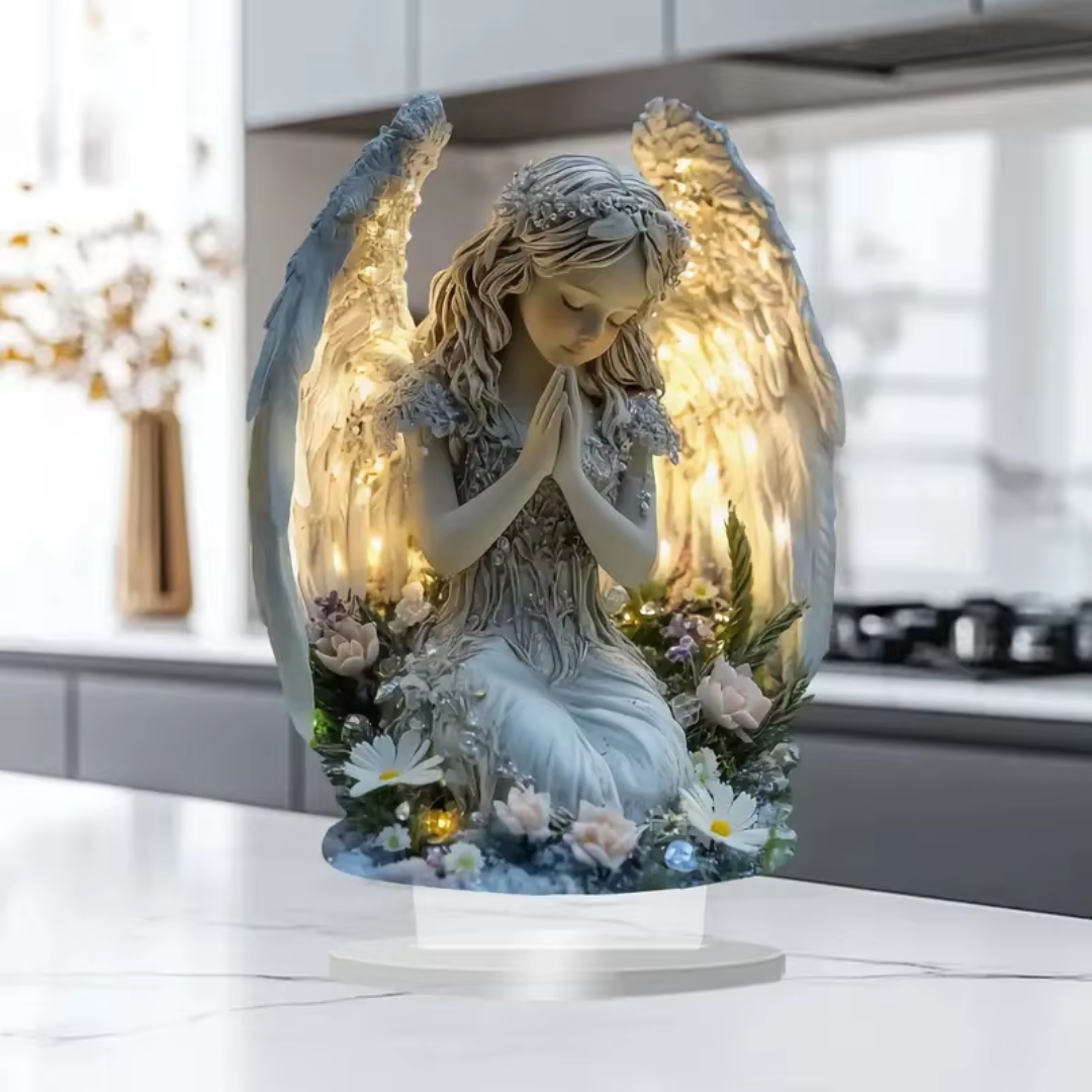 Radiant Praying Angel Light – Acrylic Luminous Decor for Peaceful Homes