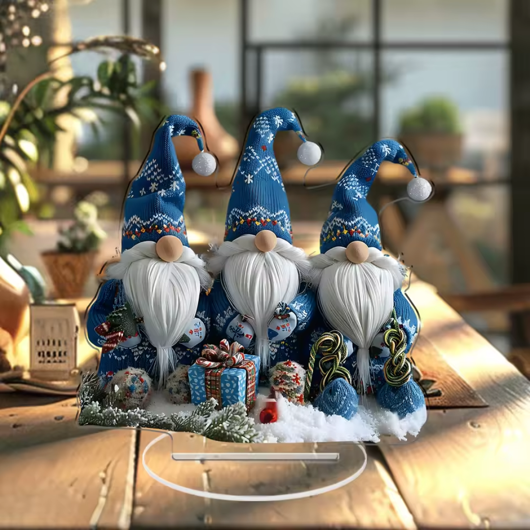 Nordic Blue Christmas Gnomes — Acrylic LED Tabletop Decoration