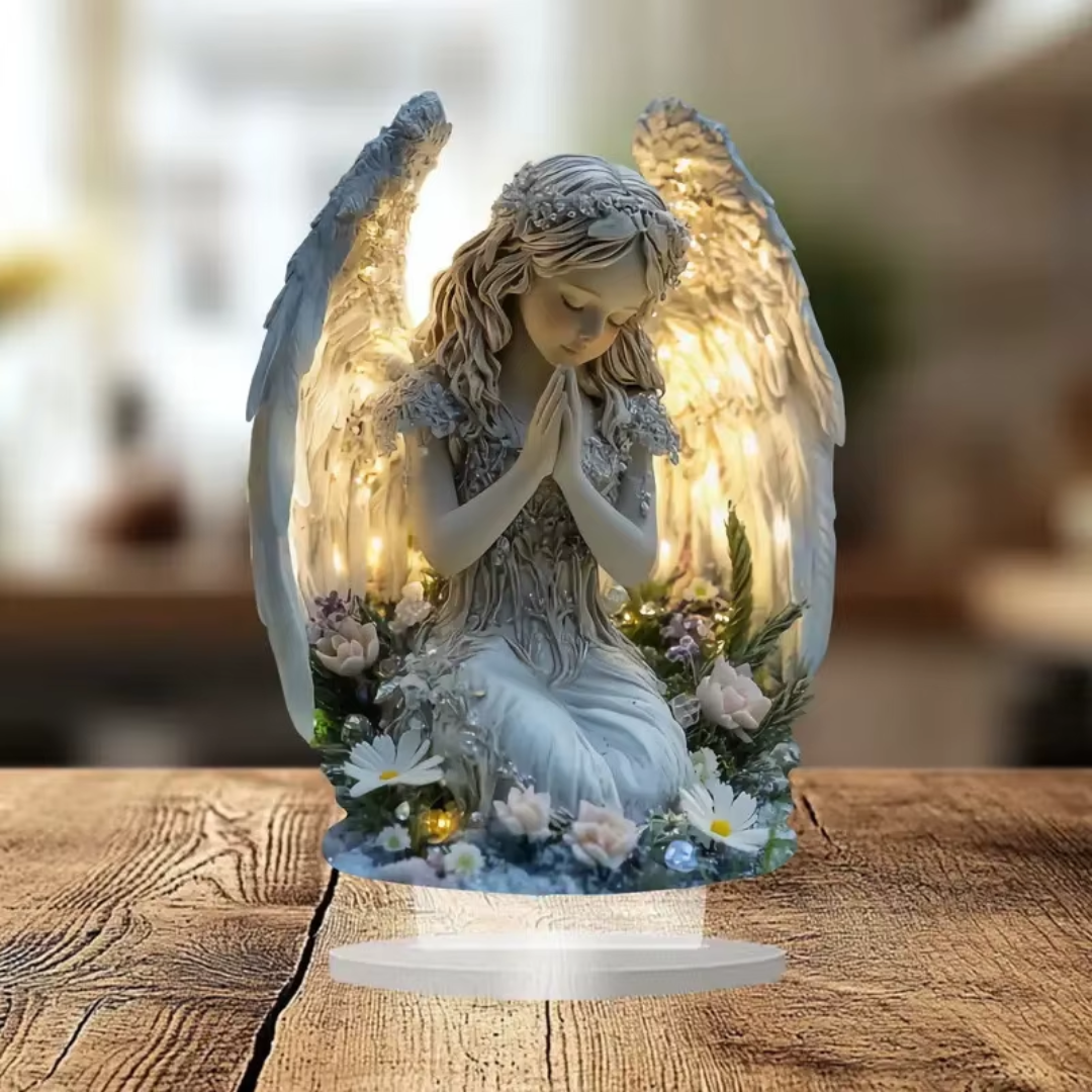 Radiant Praying Angel Light – Acrylic Luminous Decor for Peaceful Homes