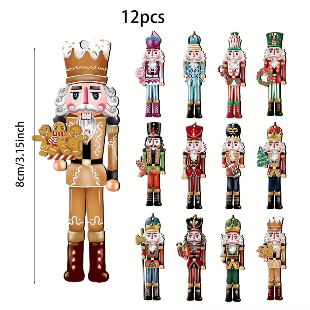 12-Piece Nutcracker Wooden Christmas Ornaments Set – Festive Tree Hanging Decorations