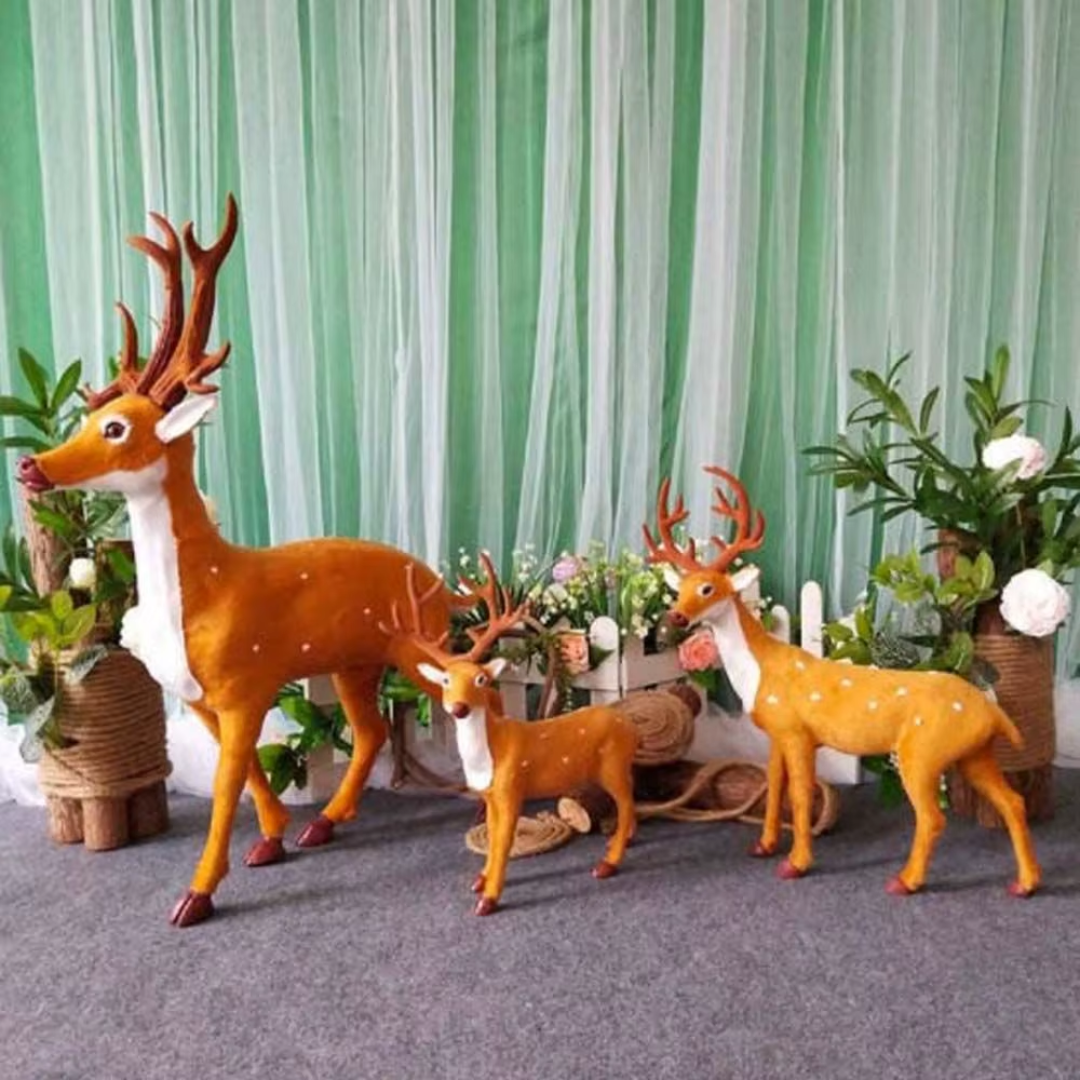 Christmas Deer Family Set – 3-Piece Plush Simulation Reindeer Decor | Festive Elk Ornaments for Home & Tree