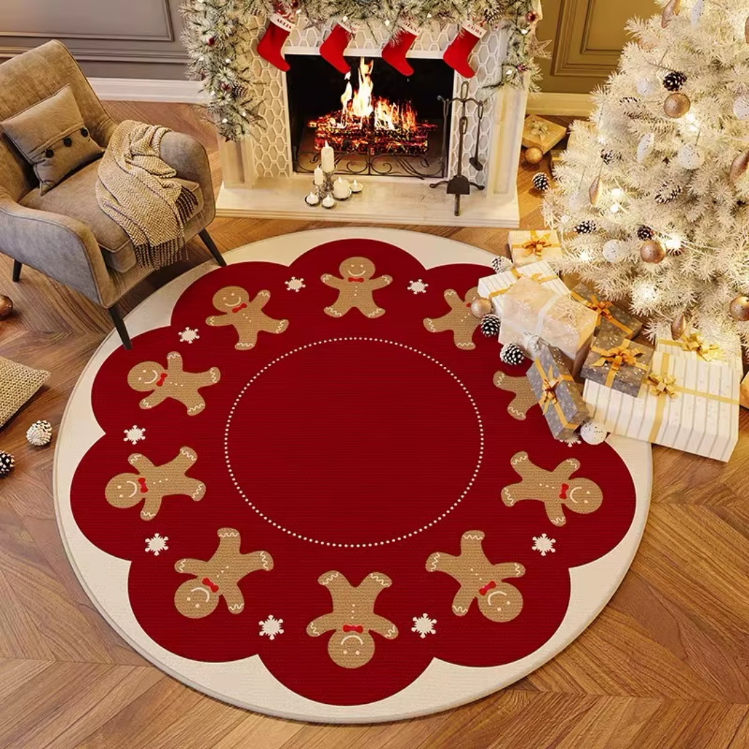 Christmas Round Rug – Gingerbread & Plaid Ornament Collection