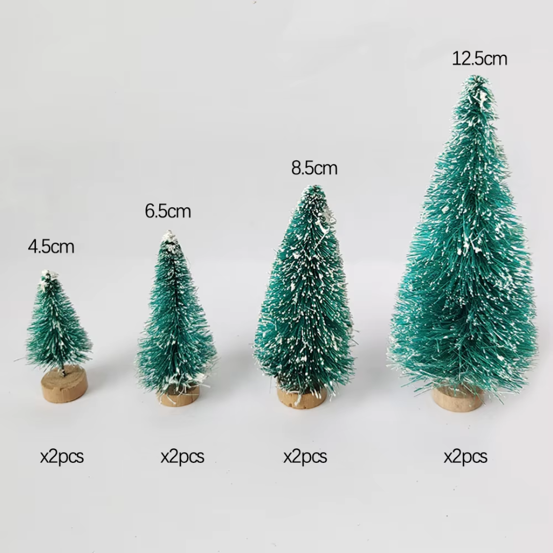 Mini Frosted Christmas Trees – 8-Piece Set | Tabletop Holiday Decor
