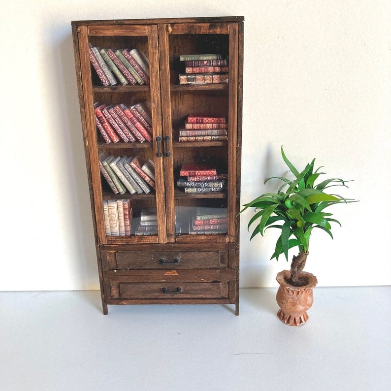 Miniature Bookshelf, Dollhouse Miniature Bookcase
