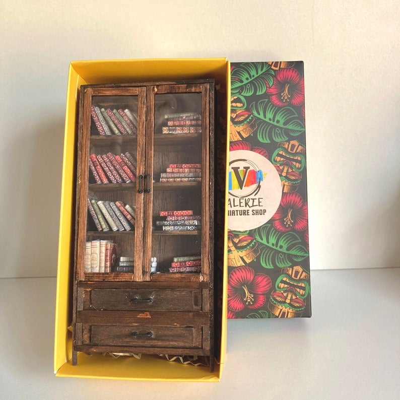 Miniature Bookshelf, Dollhouse Miniature Bookcase