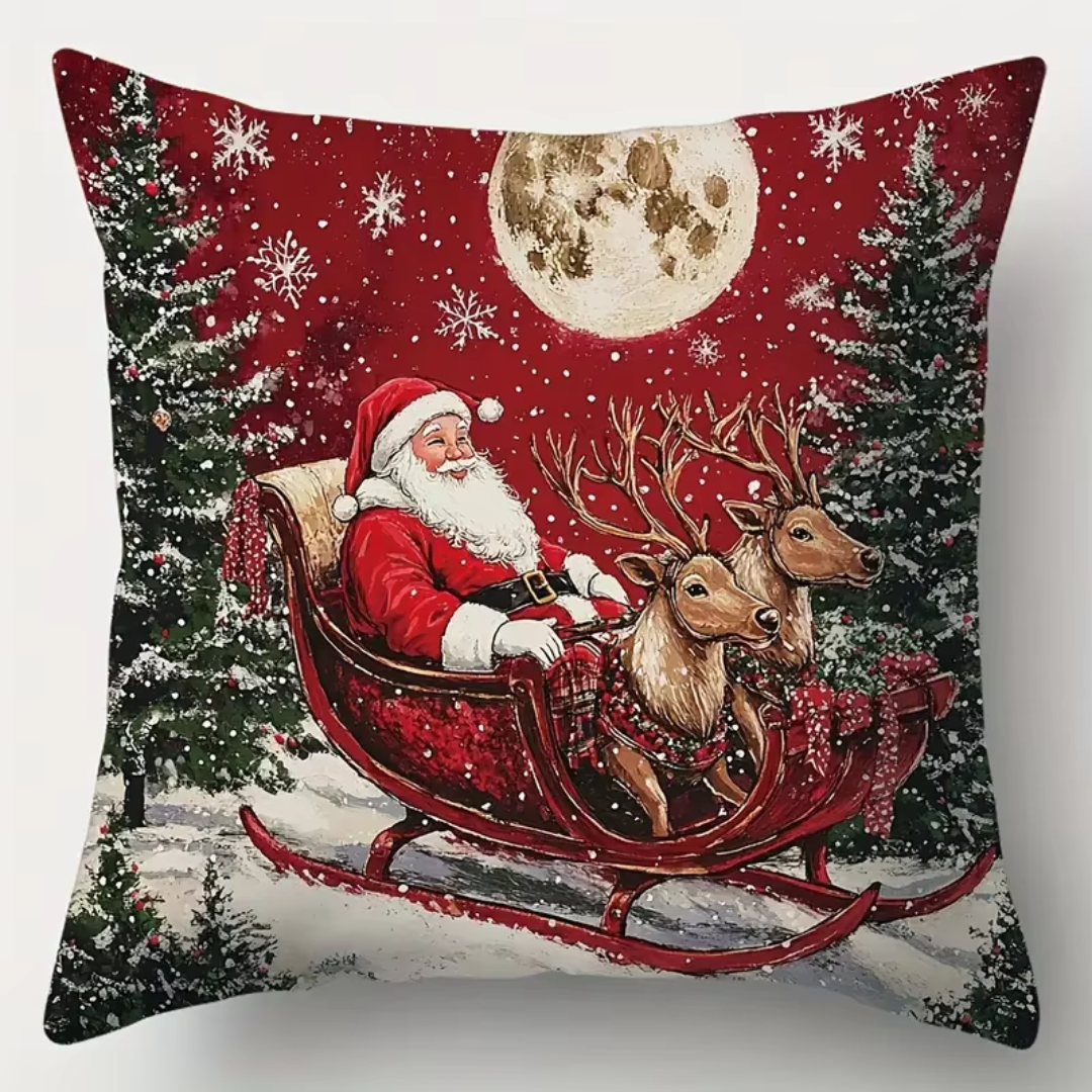 Classic Christmas Cushion Covers Set (4 Pieces) – Santa & Snowman Red Holiday Collection
