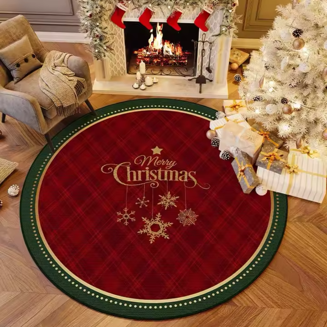 Christmas Round Rug – Gingerbread & Plaid Ornament Collection