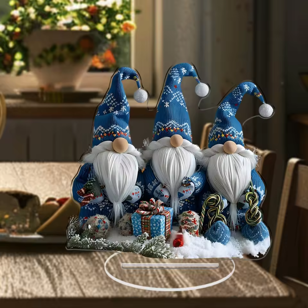 Nordic Blue Christmas Gnomes — Acrylic LED Tabletop Decoration