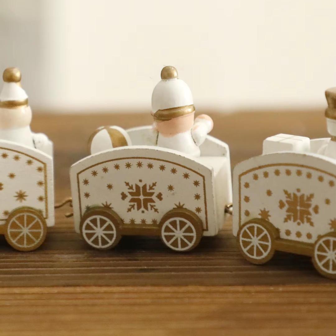 White Wooden Christmas Train – 4-Car Mini Decor