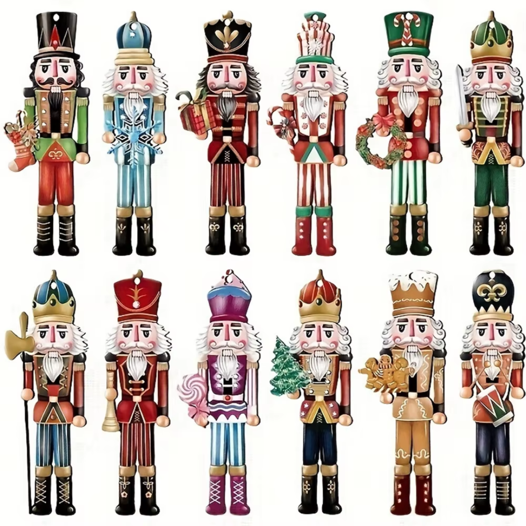 12-Piece Nutcracker Wooden Christmas Ornaments Set – Festive Tree Hanging Decorations