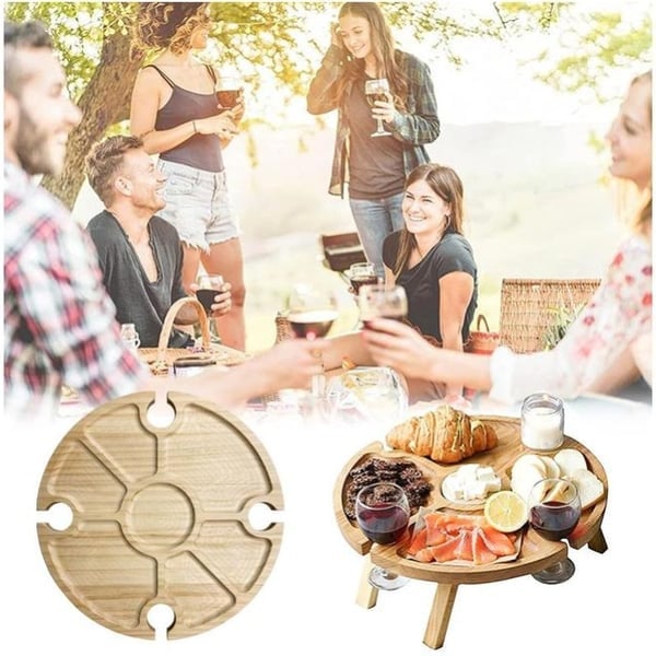 Wooden Outdoor Folding Picnic Table-With Glass Holder