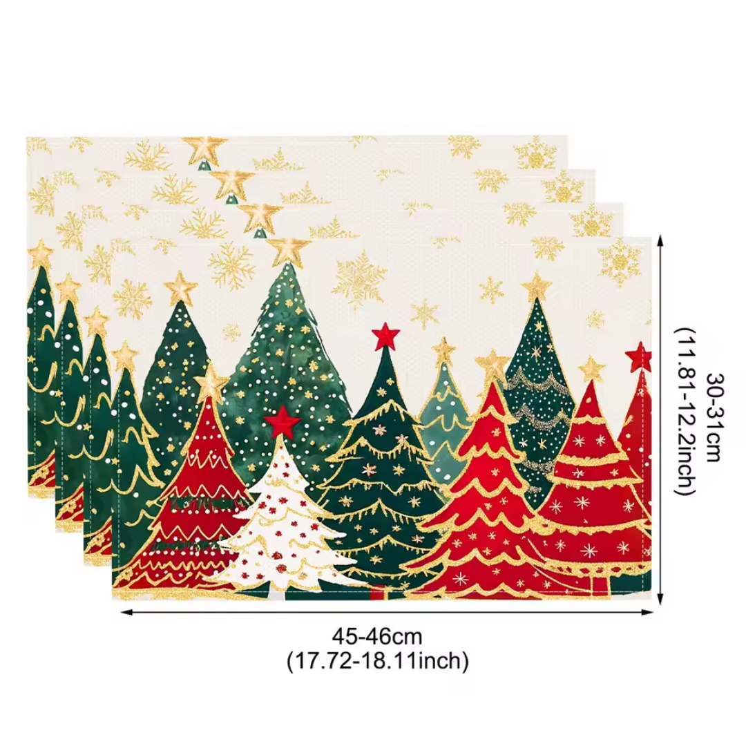Christmas Linen Placemats Set (4 Pieces) – Merry Christmas Collection