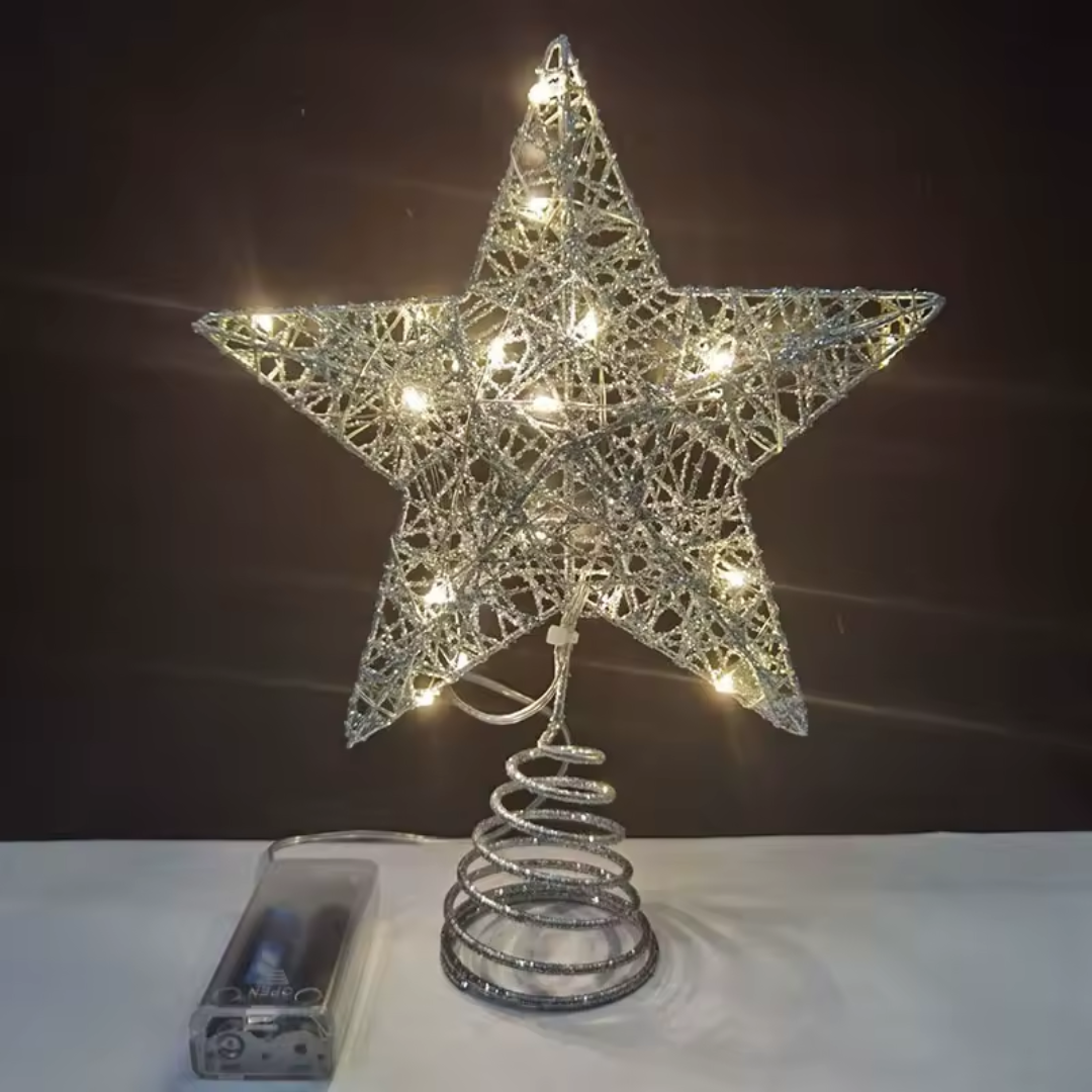 LED Christmas Tree Star Topper – Gold & Silver Holiday Decor