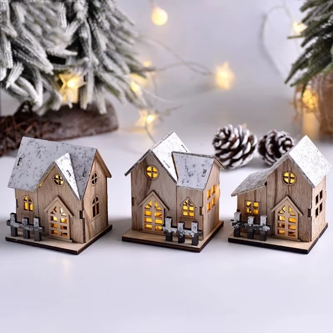Wooden LED Christmas Houses Set (3 Pieces) – Nordic Village Light Décor