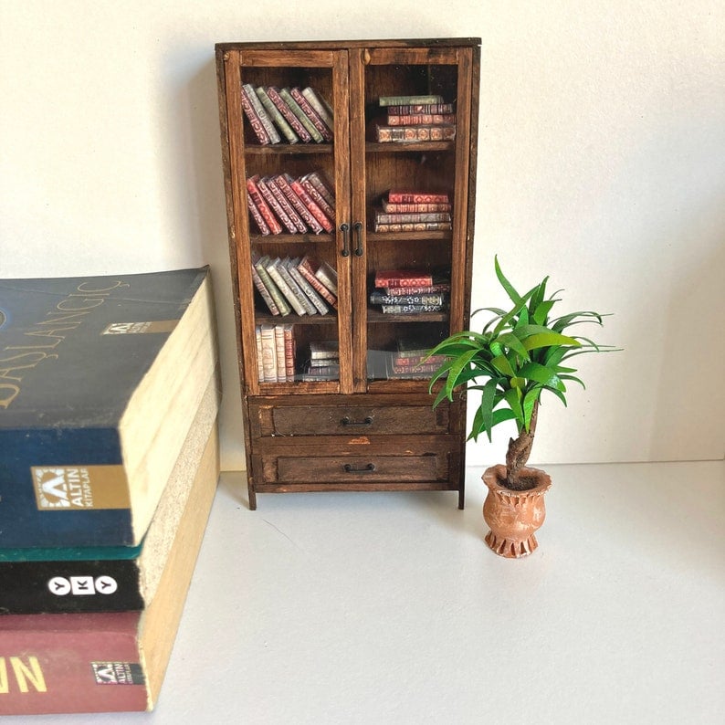 Miniature Bookshelf, Dollhouse Miniature Bookcase