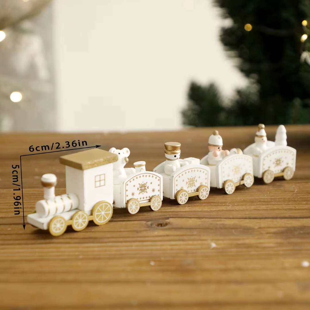 White Wooden Christmas Train – 4-Car Mini Decor