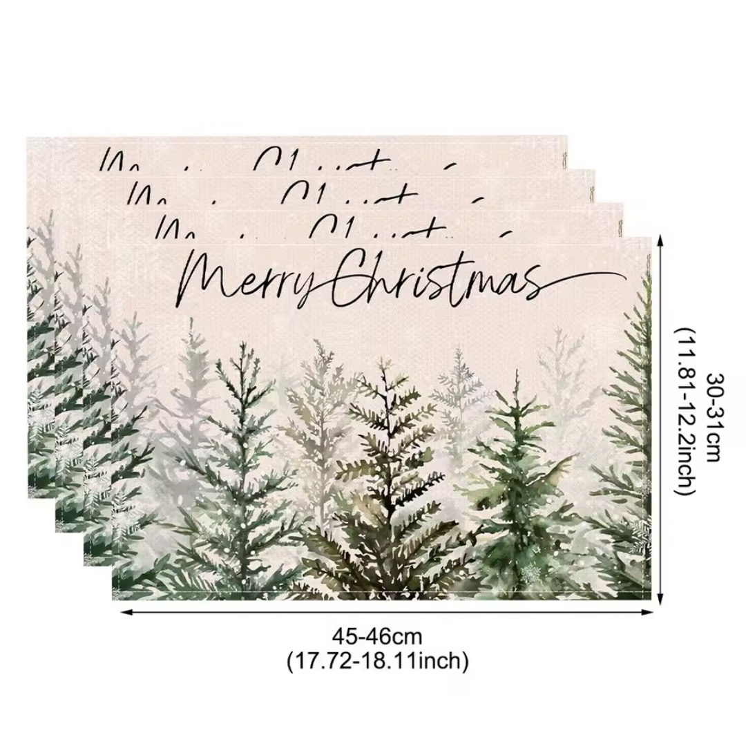 Christmas Linen Placemats Set (4 Pieces) – Merry Christmas Collection