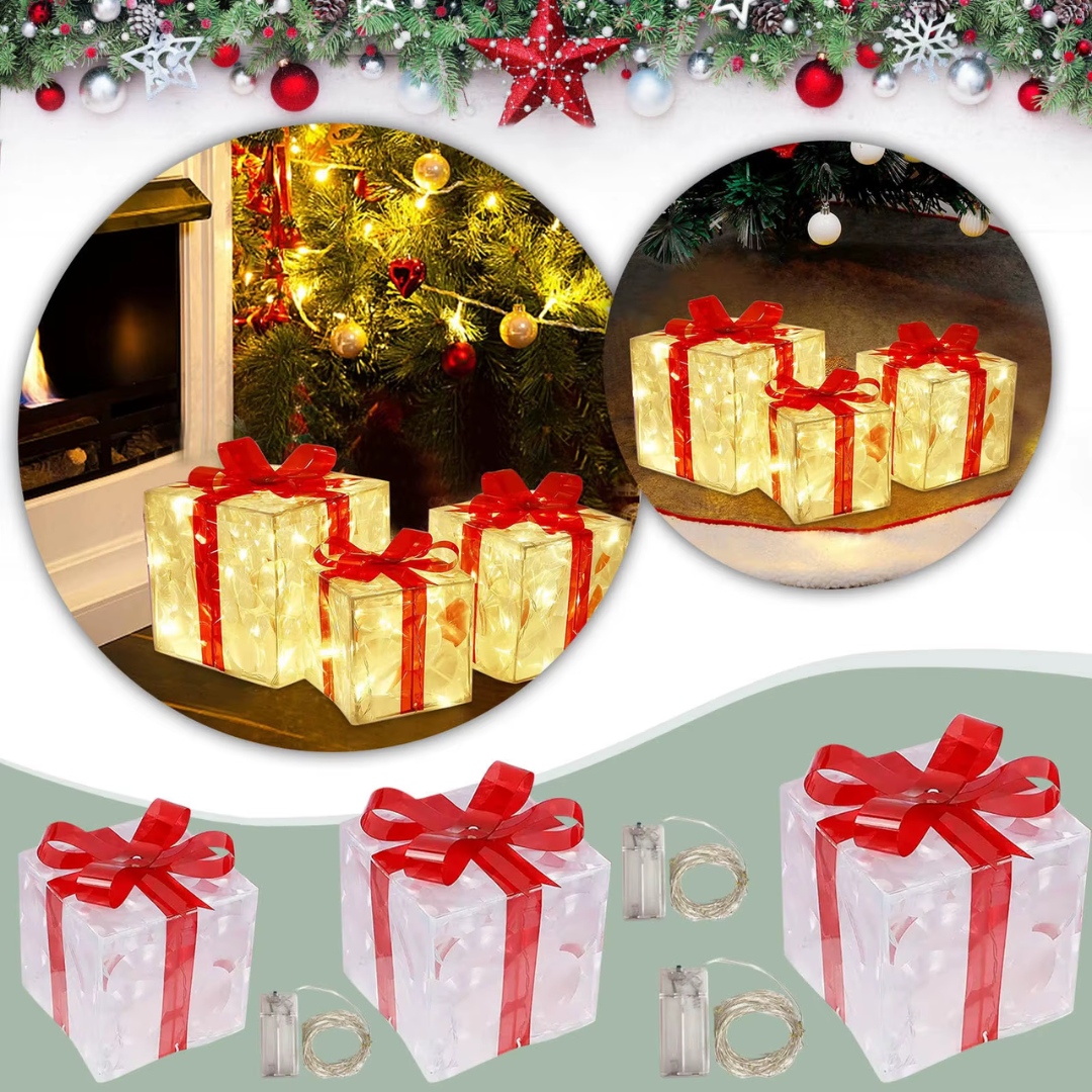 Christmas LED Gift Box Lights Set (3 Pieces) – Glowing Holiday Present Decorations