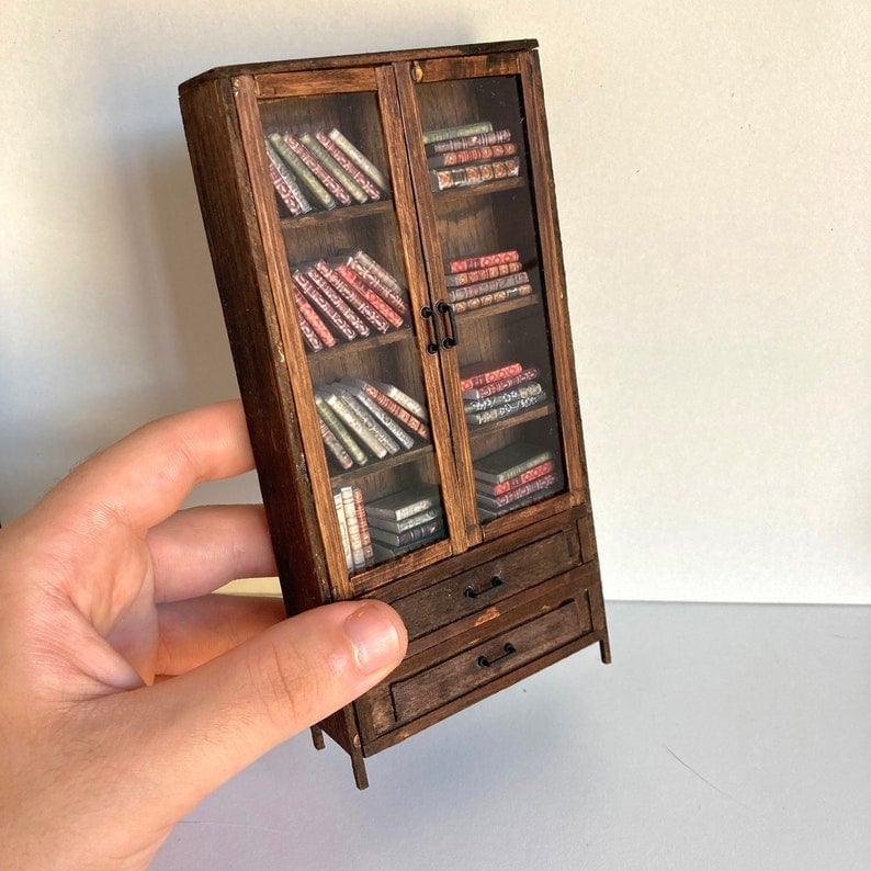 Miniature Bookshelf, Dollhouse Miniature Bookcase