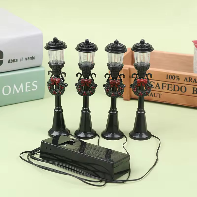 Mini Christmas Street Lamps – 4-Piece Set for Holiday Village & Fairy Garden (Two Styles)