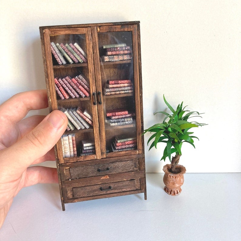 Miniature Bookshelf, Dollhouse Miniature Bookcase