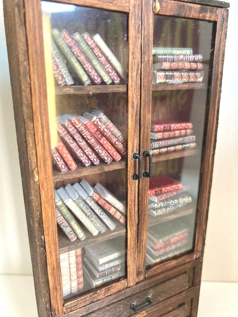 Miniature Bookshelf, Dollhouse Miniature Bookcase